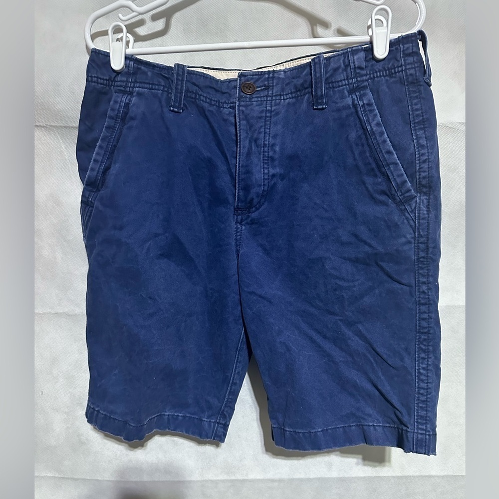 Abercrombie Fitch Button Fly Heavy Weight Chino Shorts Men 32 Navy Blue Distress